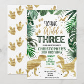 Young Wild & Three Dinosaur Birthday Kaart (Voorkant / Achterkant)