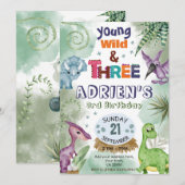 Young Wild & Three Dinosaur Birthday Kaart (Voorkant / Achterkant)