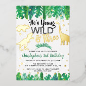 Young Wild & Three Dinosaur Boys 3e verjaardag Ech Folie Uitnodiging (Voorkant)