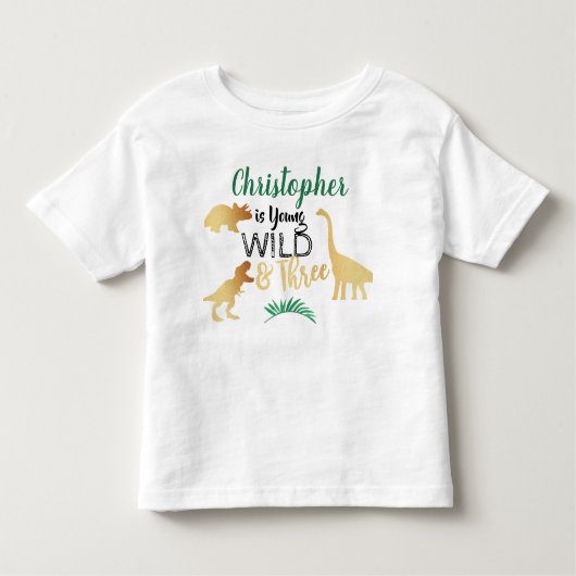 Young Wild & Three Dinosaur Boys 3e verjaardag Kinder Shirts (Voorkant)