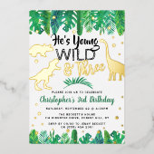 Young Wild & Three Dinosaur Boys 3rd Birthday Real Folie Uitnodiging (Voorkant)