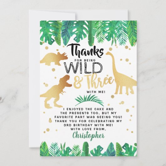 Young Wild & Three Dinosaur Boys Third Birthday Bedankkaart (Voorkant)