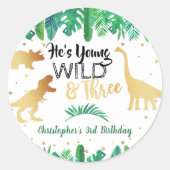 Young Wild & Three Dinosaur Boys Third Birthday Ronde Sticker (Voorkant)