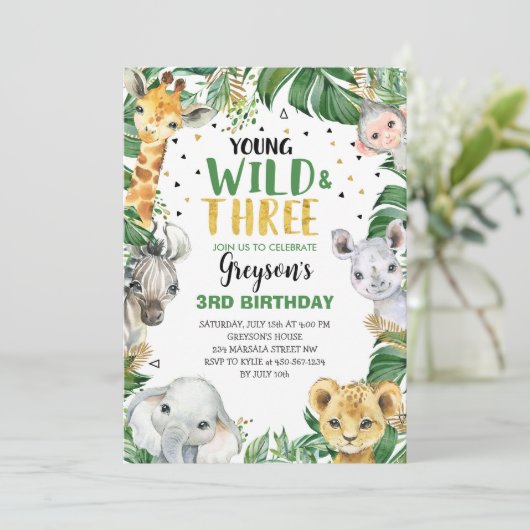 Young Wild & Three Floral Boy Oerwoud 3rd Birthday Kaart (Staand voorkant)