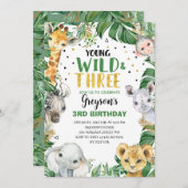 Young Wild & Three Floral Boy Oerwoud 3rd Birthday Kaart (Voorkant / Achterkant)