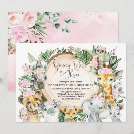 Young Wild & Three Floral Girl Oerwoud 3e verjaard Kaart