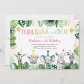 Young Wild & Three Girl Safari Uitnodiging voor Ve (Voorkant)