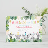 Young Wild & Three Girl Safari Uitnodiging voor Ve (Staand voorkant)