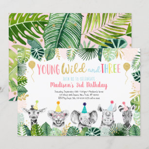 Young Wild & Three Girl Safari Uitnodiging voor Ve