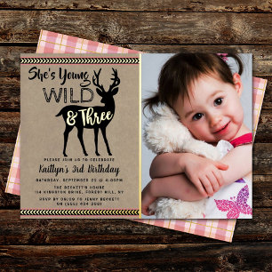 Young Wild & Three Girls Foto 3rd Birthday Real Folie Uitnodiging