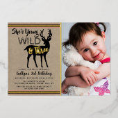 Young Wild & Three Girls Foto 3rd Birthday Real Folie Uitnodiging (Voorkant)