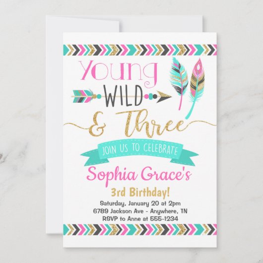 Young Wild & Three Girls Verjaardag Uitnodiging (Voorkant)
