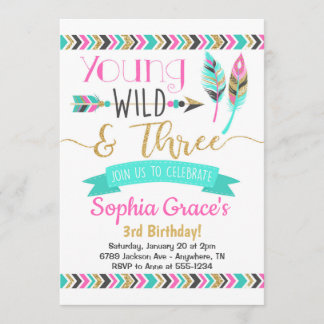 Young Wild & Three Girls Verjaardag Uitnodiging