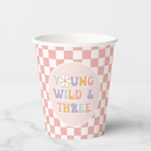 Young Wild Three Groovy Pink Daisy Checker Papieren Bekers