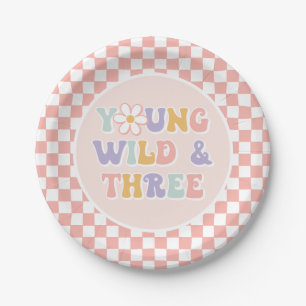 Young Wild Three Groovy Pink Daisy Checker Papieren Bordje