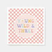 Young Wild Three Groovy Pink Daisy Checker Servet (Voorkant)