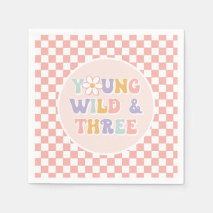 Young Wild Three Groovy Pink Daisy Checker Servet