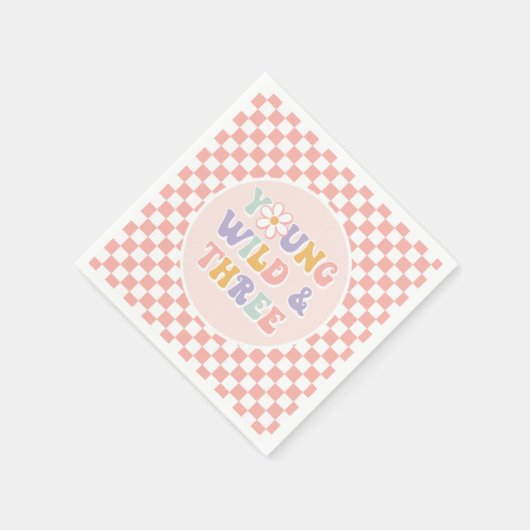 Young Wild Three Groovy Pink Daisy Checker Servet (Hoek)