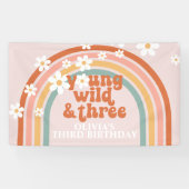 Young Wild Three Groovy Rainbow Daisy Birthday Spandoek (Horizontaal)