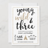 Young Wild & Three Invitation - Black & Gold Kaart (Voorkant)