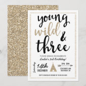 Young Wild & Three Invitation - Black & Gold Kaart (Voorkant / Achterkant)