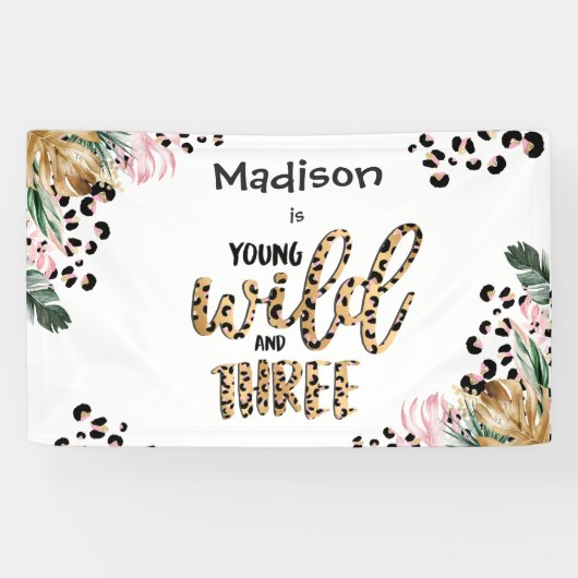 Young Wild & Three Leopard Print Oerwoud Birthday Spandoek (Horizontaal)
