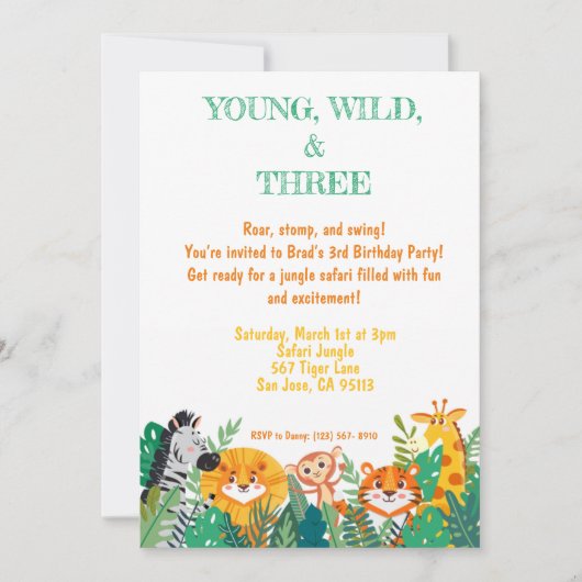 Young, Wild & Three Oerwoud Verjaardagsuitnodiging Kaart (Voorkant)