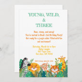 Young, Wild & Three Oerwoud Verjaardagsuitnodiging Kaart (Voorkant / Achterkant)