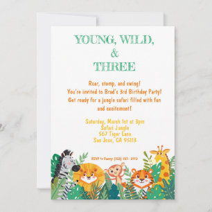Young, Wild & Three Oerwoud Verjaardagsuitnodiging Kaart