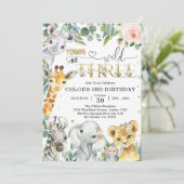 Young Wild & Three Party Animals Girl 3rd Birthday Kaart (Staand voorkant)