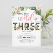 Young Wild & Three Party Animals Girl 3rd Birthday Kaart (Staand voorkant)