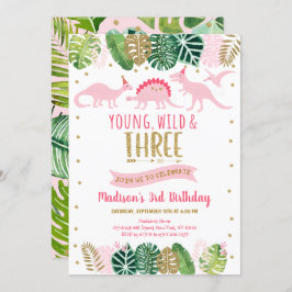 Young Wild & Three Pink Dinosaur Birthday Kaart