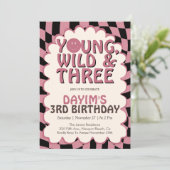 Young Wild & Three Pink Retro Girl 3rd Birthday Kaart (Staand voorkant)