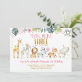 Young Wild & Three Pink Safari Birthday Kaart (Staand voorkant)
