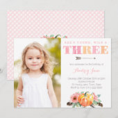 Young Wild & Three Pumpkin Girl 3rd Birthday Party Kaart (Voorkant / Achterkant)