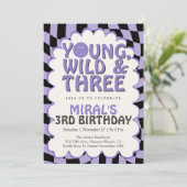 Young Wild & Three Purple Retro Girl 3rd Birthday Kaart (Staand voorkant)