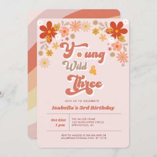 Young Wild & Three Retro 3rd Birthday Kaart (Voorkant / Achterkant)