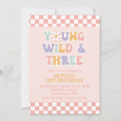 Young Wild Three Retro Daisy Checker 3e verjaardag Kaart (Voorkant)