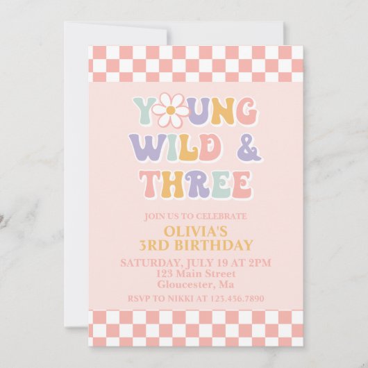 Young Wild Three Retro Daisy Checker 3e verjaardag Kaart (Voorkant)