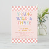 Young Wild Three Retro Daisy Checker 3e verjaardag Kaart (Staand voorkant)