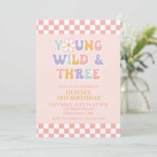 Young Wild Three Retro Daisy Checker 3e verjaardag Kaart (Staand voorkant)