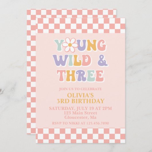 Young Wild Three Retro Daisy Checker 3e verjaardag Kaart (Voorkant / Achterkant)