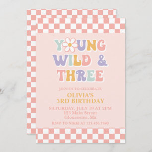 Young Wild Three Retro Daisy Checker 3e verjaardag Kaart