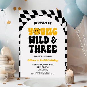 Young Wild & Three Retro Eerste 3e Verjaardagsfees Kaart