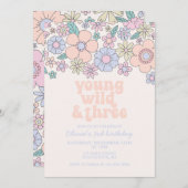 Young Wild Three Retro Floral 3e verjaardag Kaart (Voorkant / Achterkant)