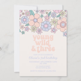 Young Wild Three Retro Floral 3e verjaardag Kaart