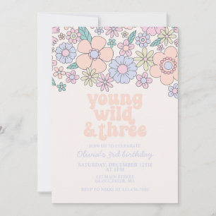 Young Wild Three Retro Floral 3e verjaardag Kaart