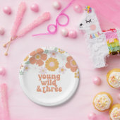 Young Wild Three Retro Floral jarig Papieren Bordje (Feest)
