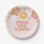 Young Wild Three Retro Floral jarig Papieren Bordje (Voorkant)