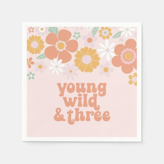 Young Wild Three Retro Floral jarig Servet (Voorkant)
